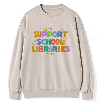 Pagewings Support School Libraries Unisex Washed Sweatshirt