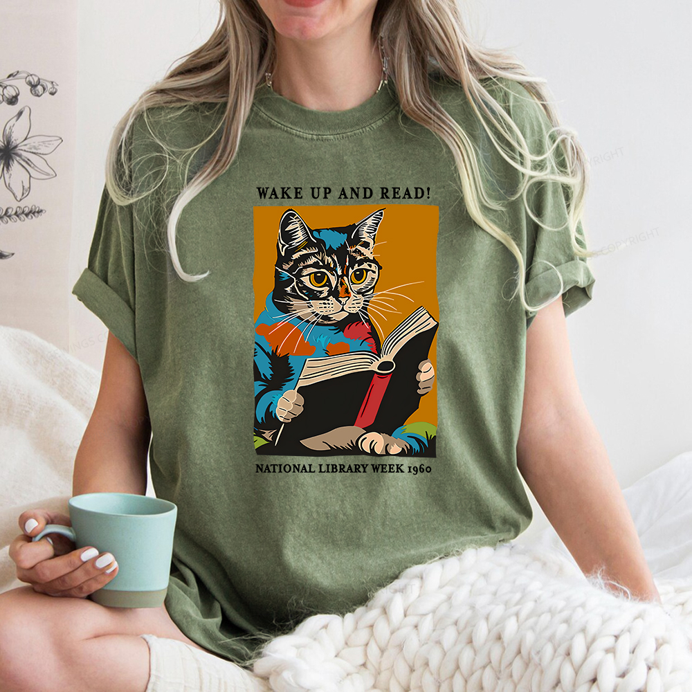 Pagewings Cat Reading Poster Unisex Washed T-shirt
