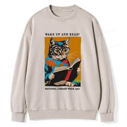 Pagewings Cat Reading Poster Unisex Washed Sweatshirt