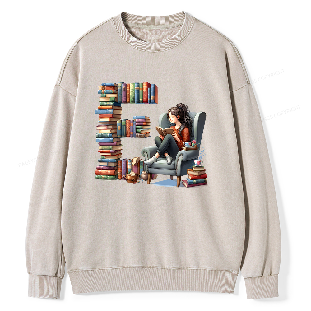 Pagewings Books You Want To Read Form An "E" Unisex Washed Sweatshirt