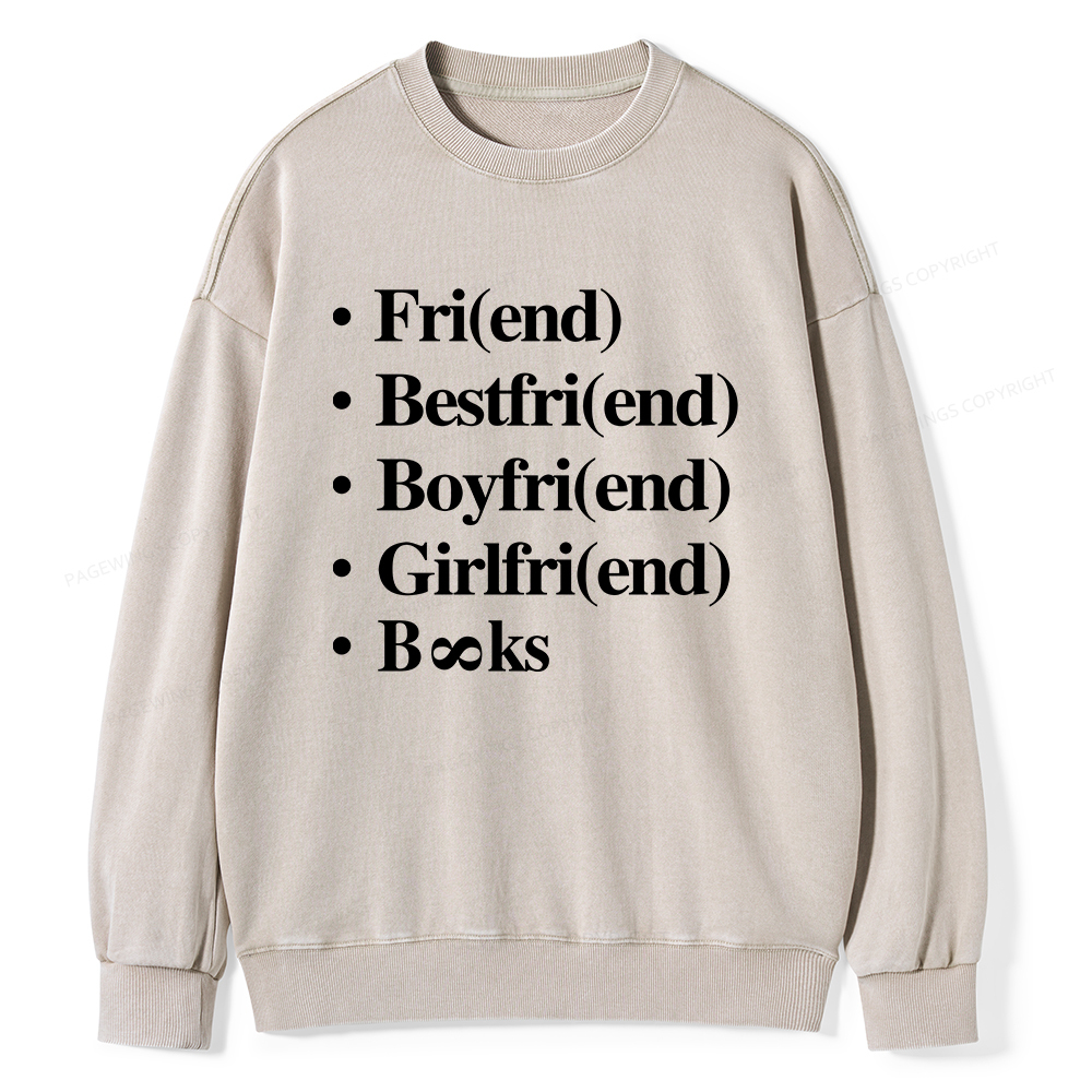 Pagewings Friends Love And Books Matter Unisex Washed Sweatshirt