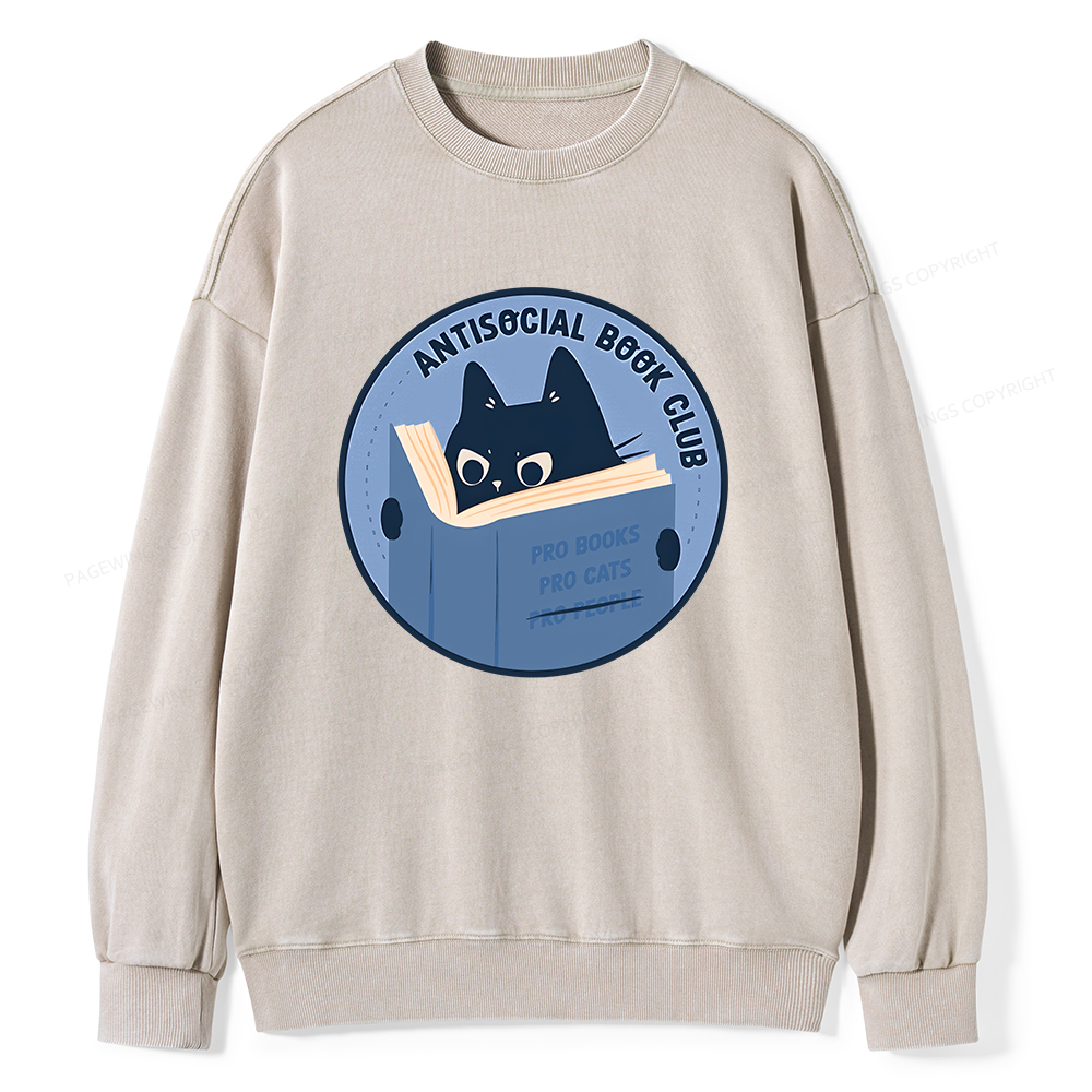 Pagewings Anitisocial Book Club Unisex Washed Sweatshirt
