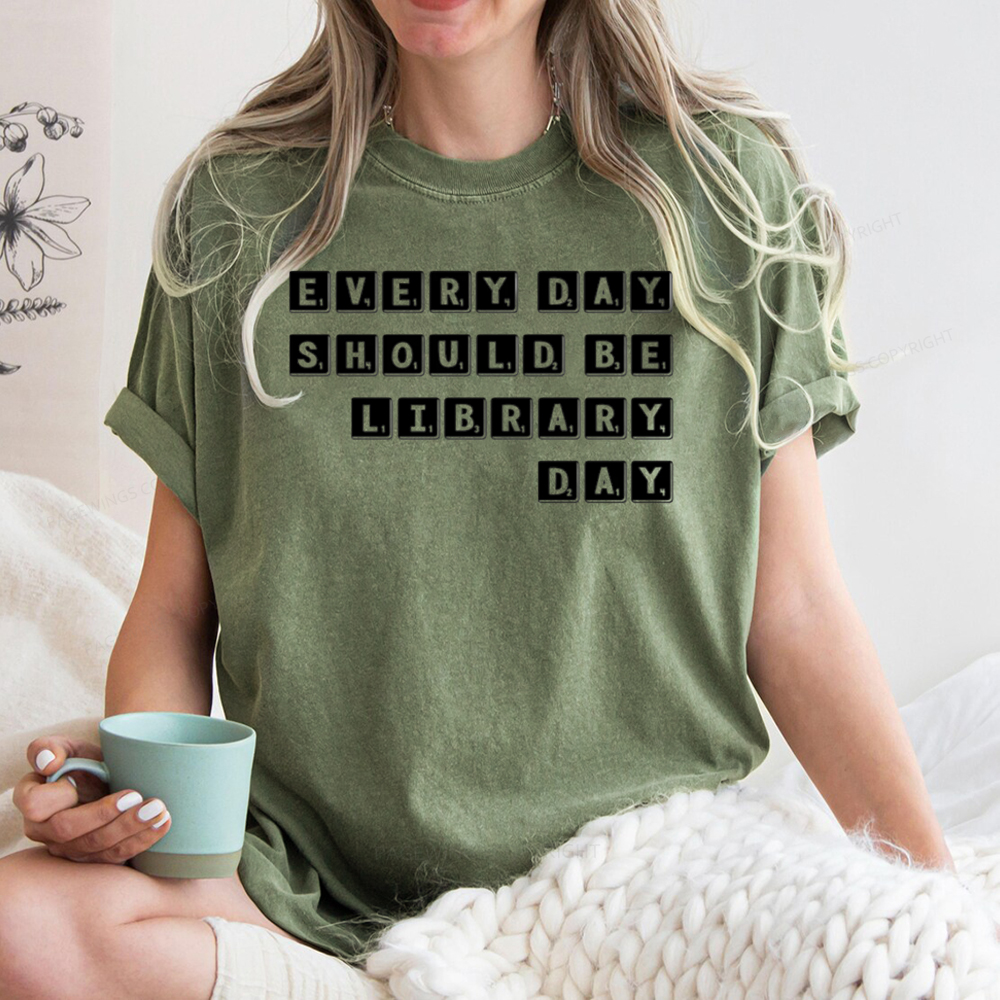 Pagewings Every Day Should be Library Day Unisex Washed T-shirt