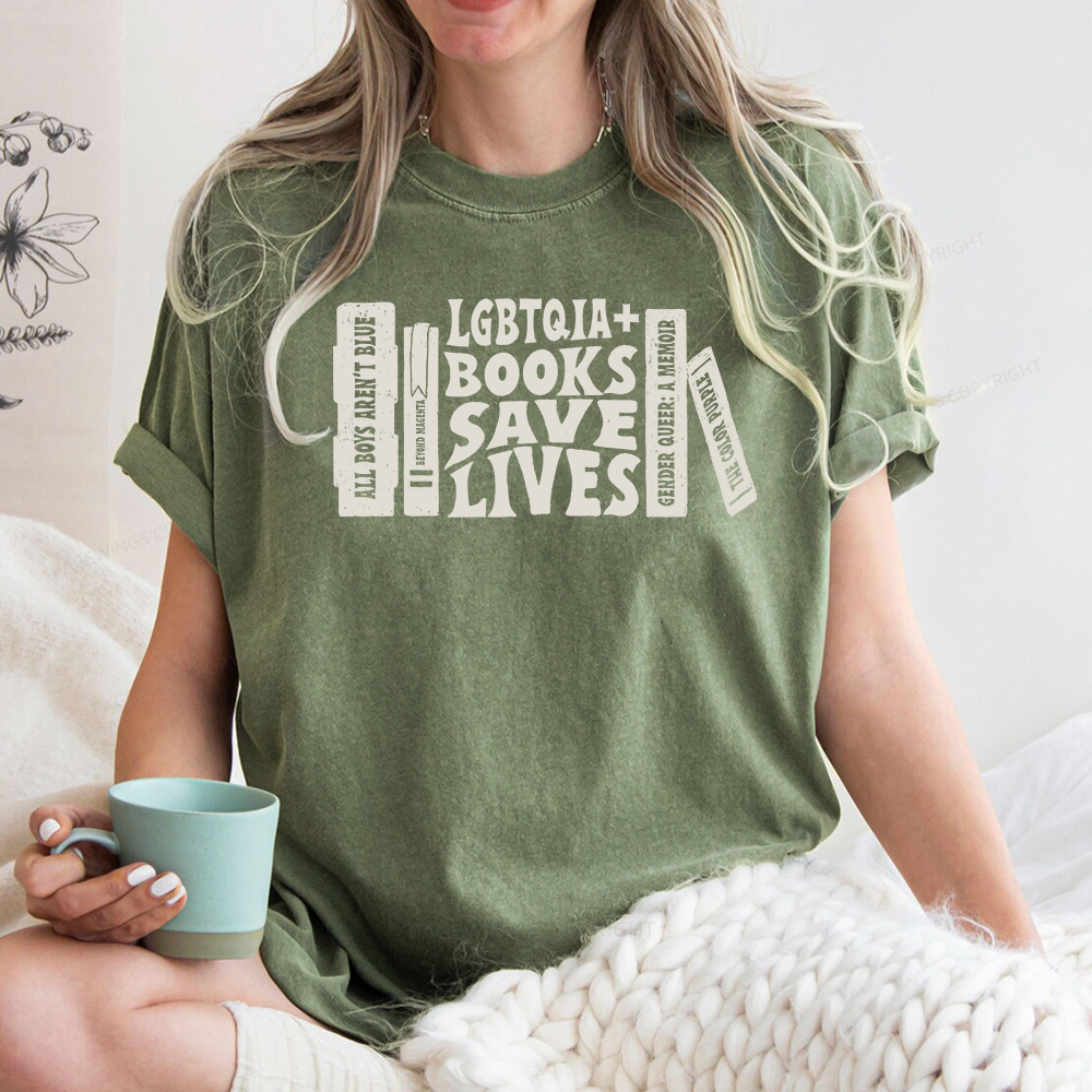Pagewings LGBTQIA Books Save Lives Unisex Washed T-shirt