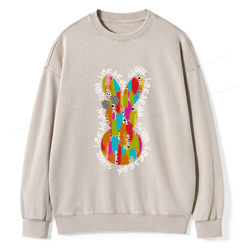 Pagewings Easter Bunny School Librarian Unisex Washed Sweatshirt