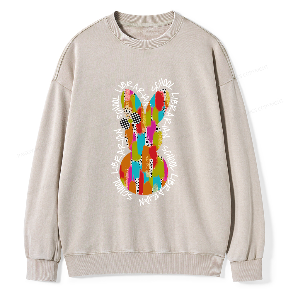 Pagewings Easter Bunny School Librarian Unisex Washed Sweatshirt