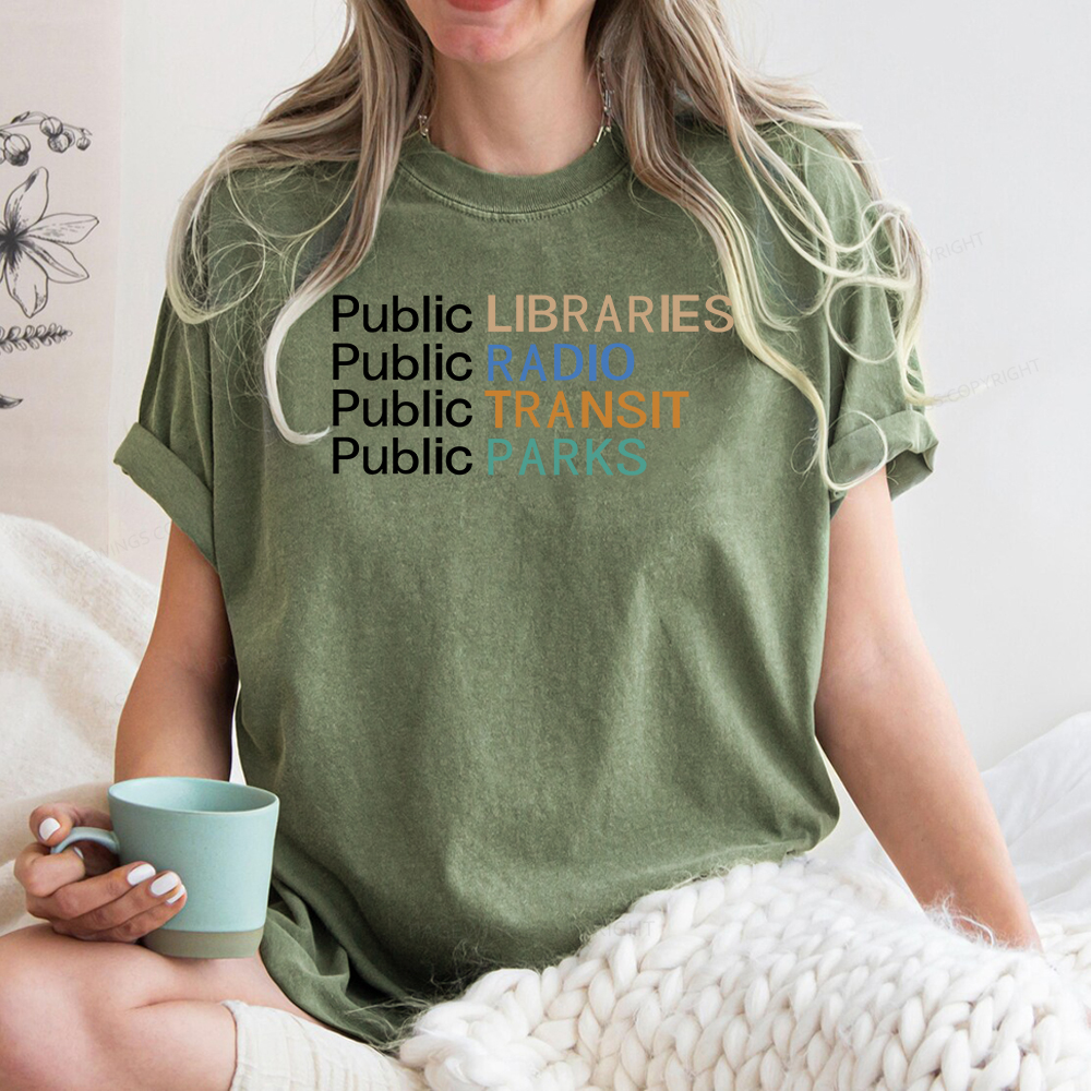Pagewings Public Libraries Radio Transit Parks Unisex Washed T-shirt
