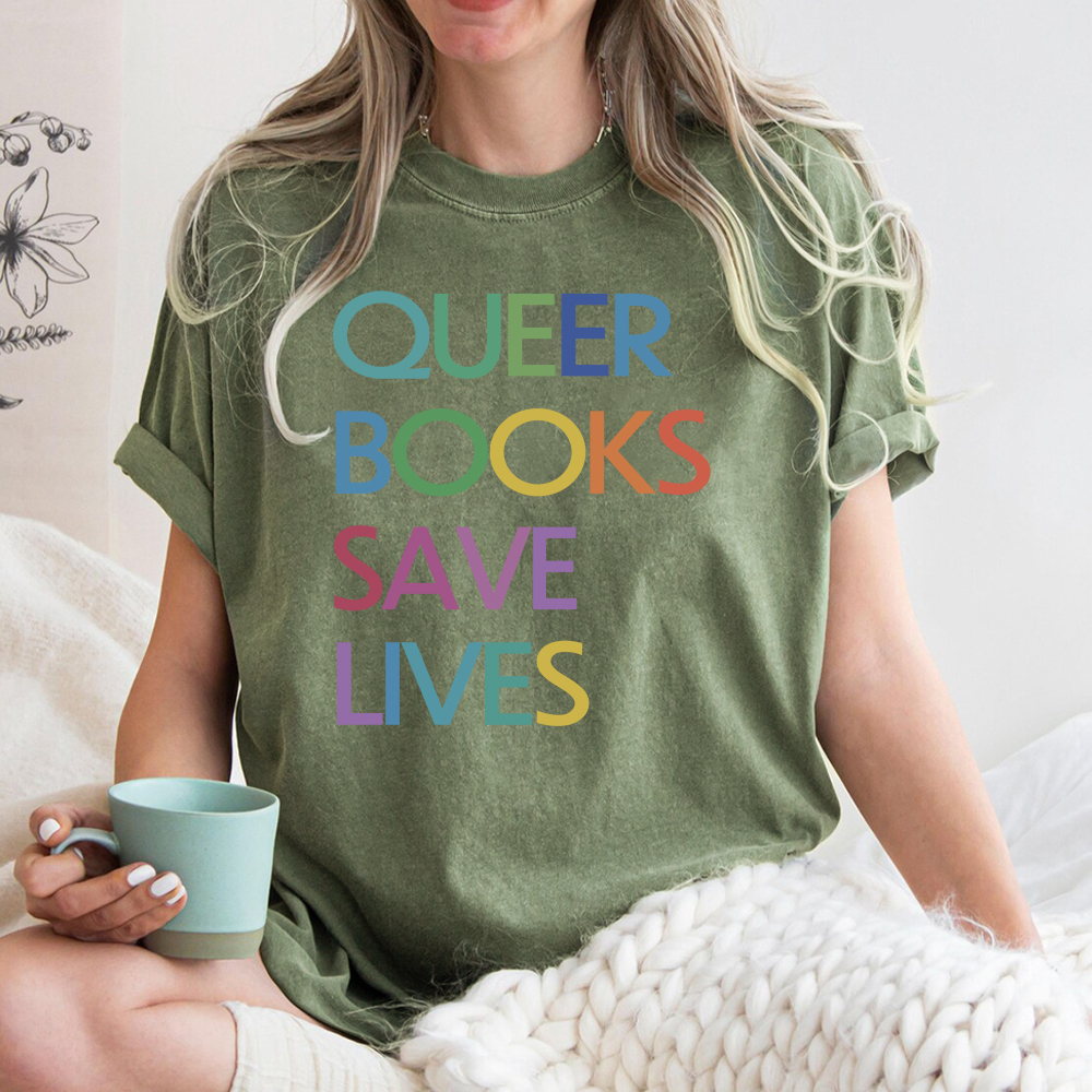 Pagewings Queer Books Save Lives Unisex Washed T-shirt
