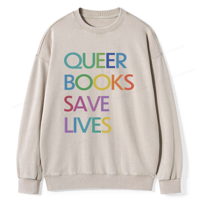 Pagewings Queer Books Save Lives Unisex Washed Sweatshirt
