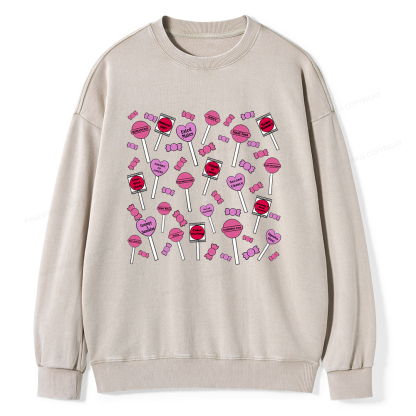 Pagewings Cute Candy-Themed Bookish Unisex Washed Sweatshirt