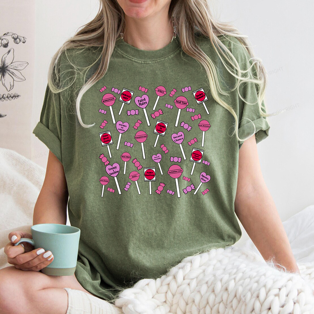 Pagewings Cute Candy-Themed Bookish Unisex Washed T-shirt