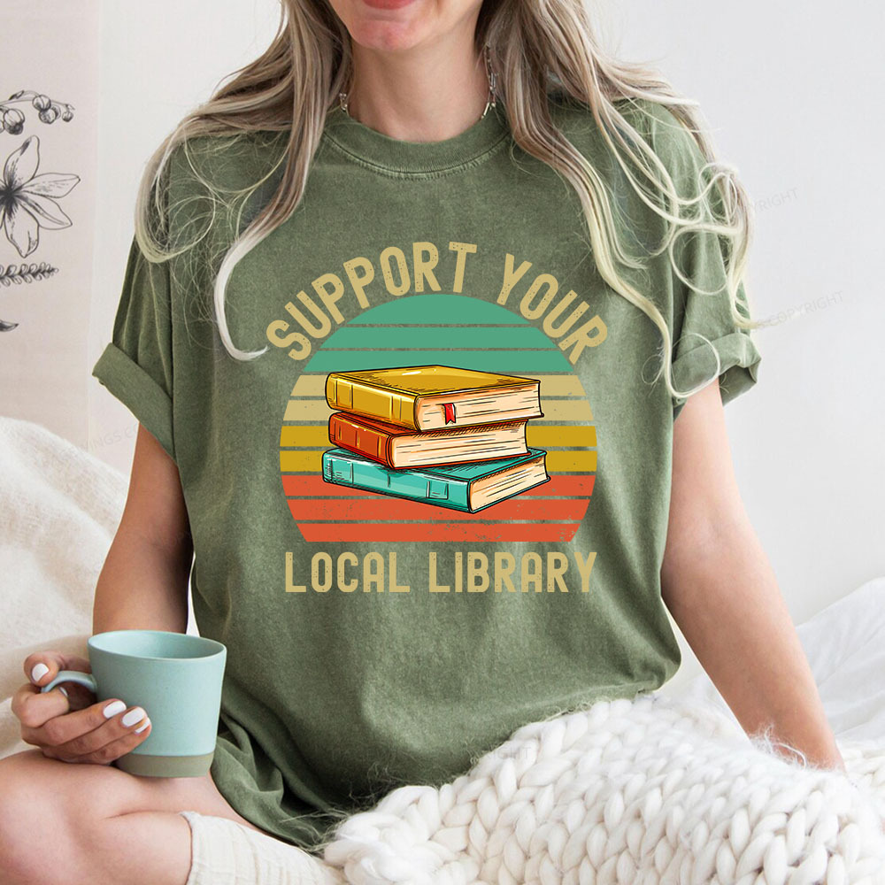 Pagewings Support Your Local Library  Unisex Washed T-shirt