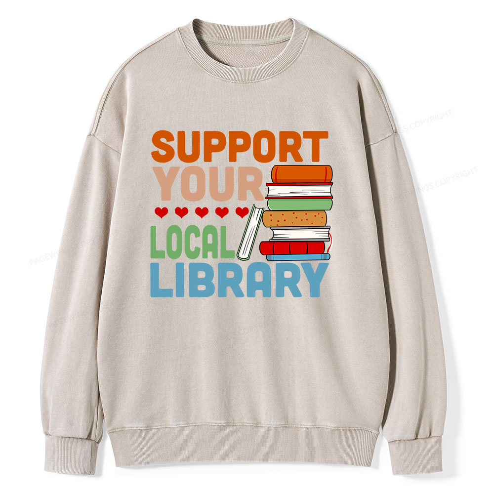 Pagewings Support Your Local Library Unisex Washed Sweatshirt