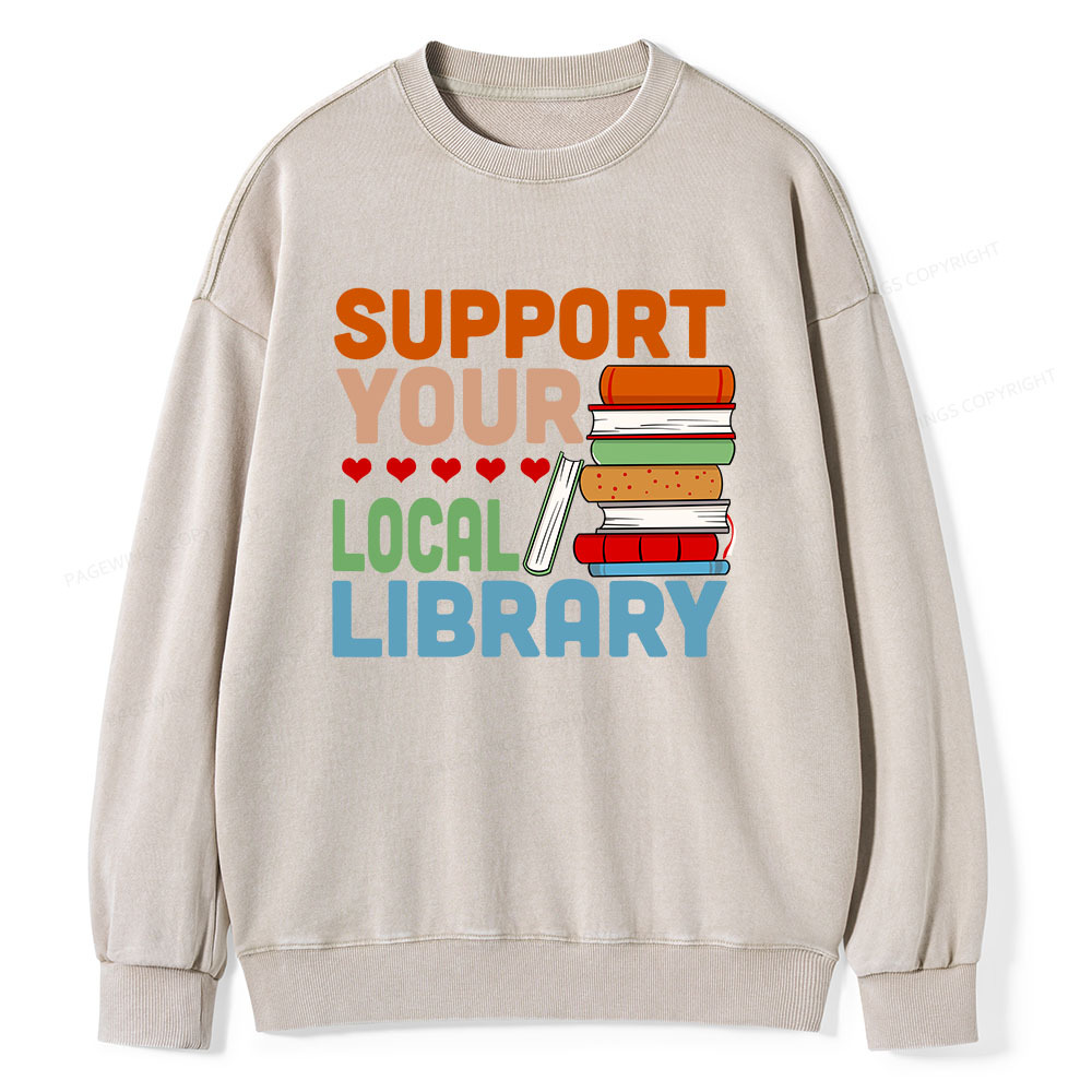 Pagewings Support Your Local Library Unisex Washed Sweatshirt