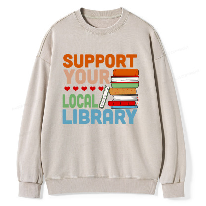 Pagewings Support Your Local Library Unisex Washed Sweatshirt