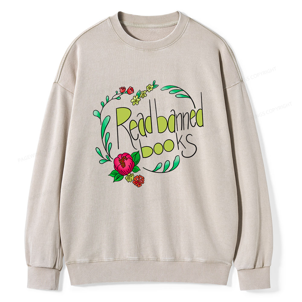 Pagewings Read Banned Books Unisex Washed Sweatshirt