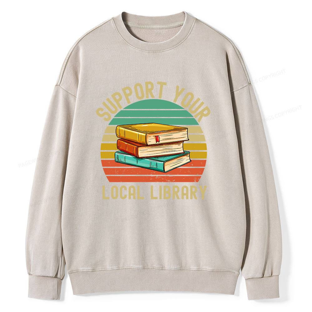 Pagewings Support Your Local Library Unisex Washed Sweatshirt