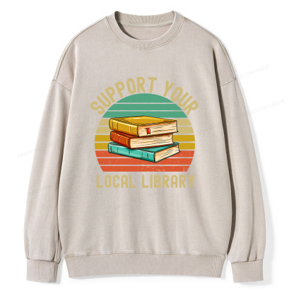 Pagewings Support Your Local Library Unisex Washed Sweatshirt