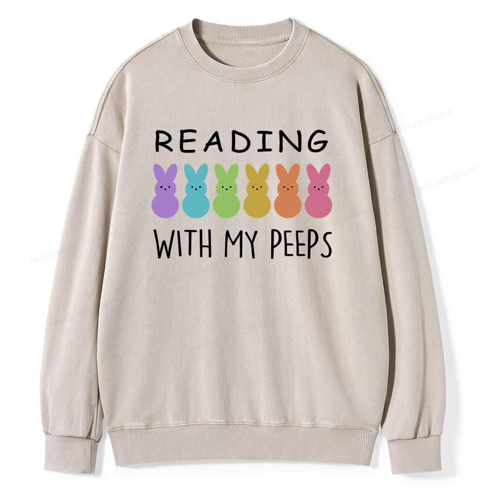 Pagewings Reading With My Peeps Unisex Washed Sweatshirt
