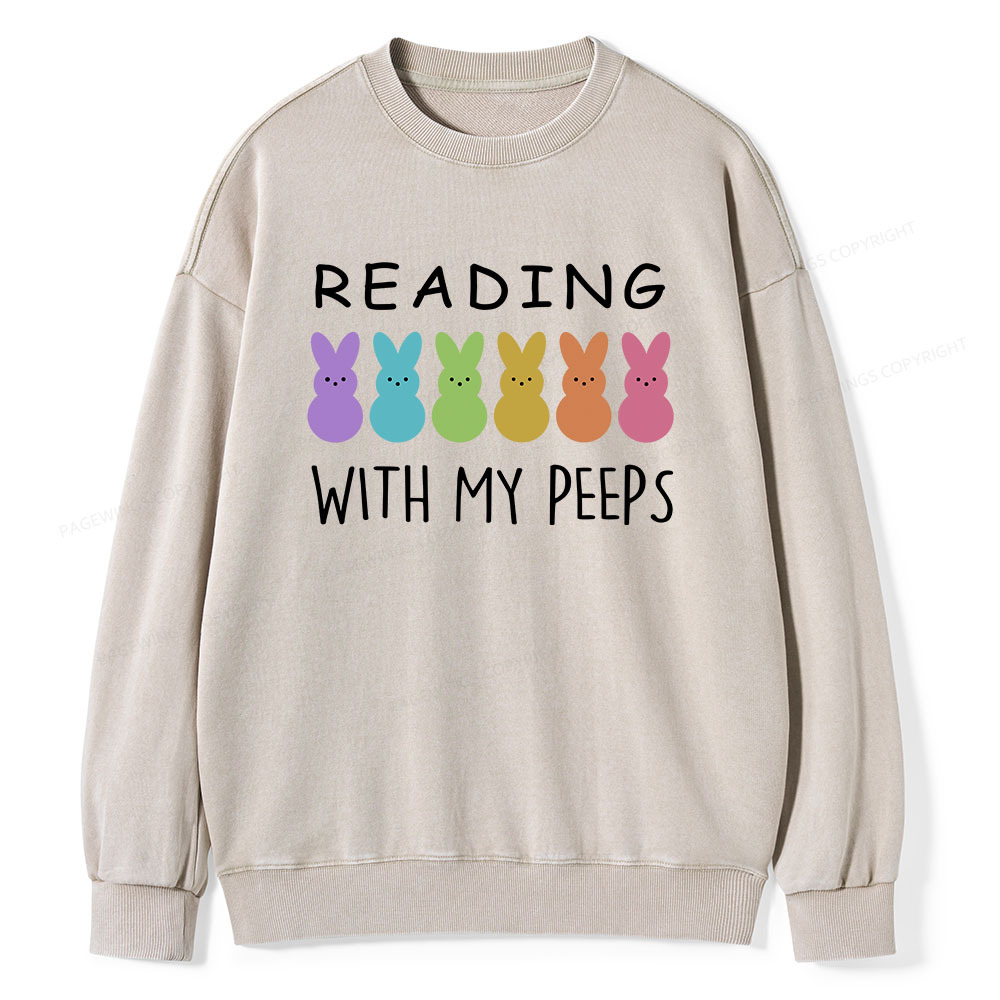 Pagewings Reading With My Peeps Unisex Washed Sweatshirt