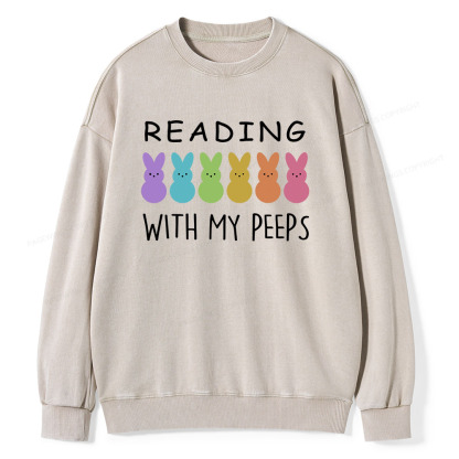 Pagewings Reading With My Peeps Unisex Washed Sweatshirt