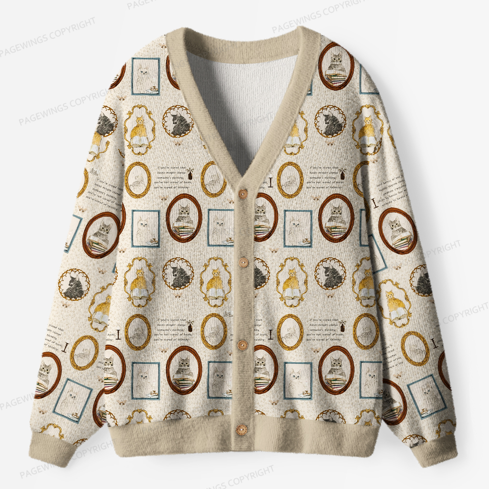 Pagewings Cats And Reading Unisex Ugly Cardigan Sweaters