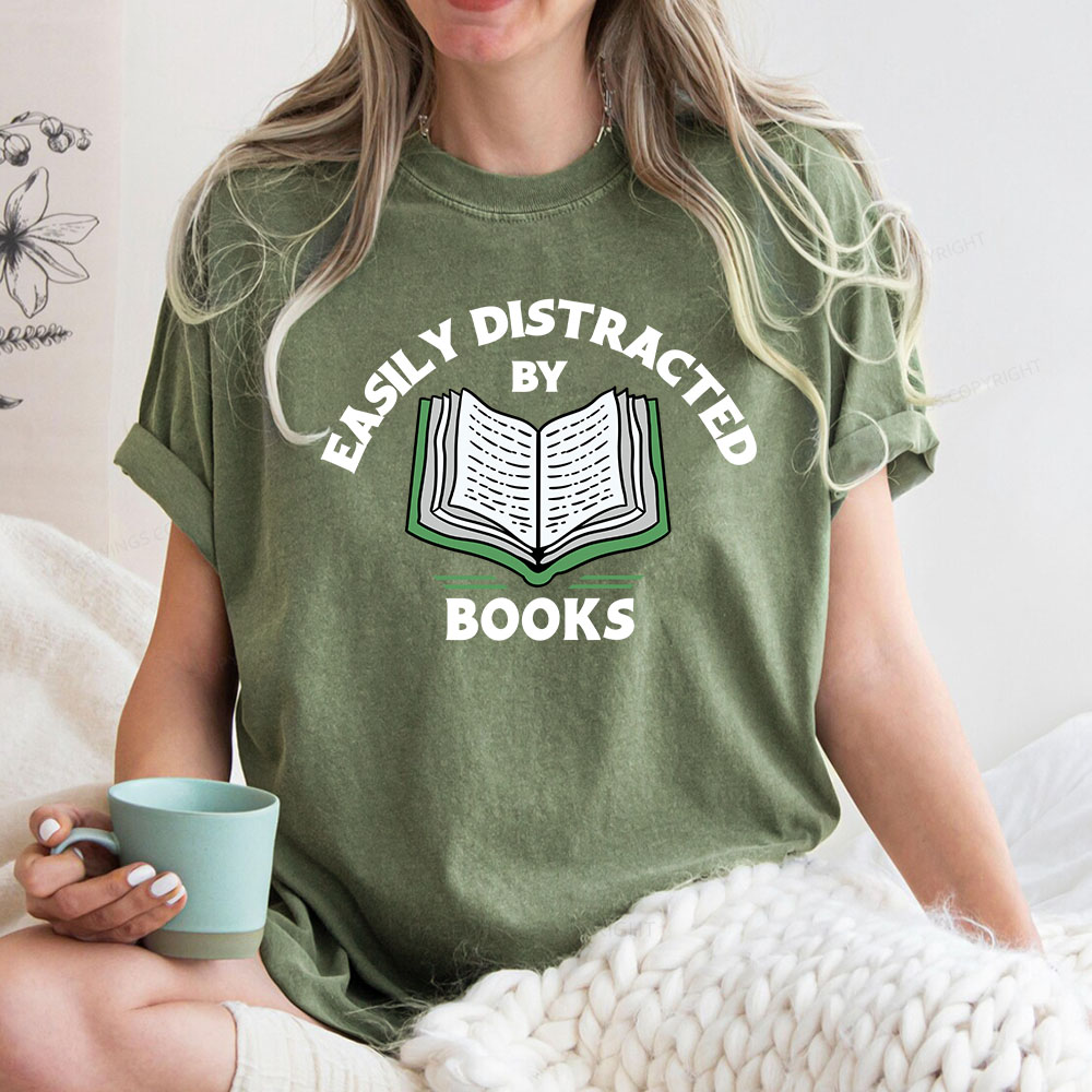 Pagewings Easily Distracted By Books  Unisex Washed T-shirt
