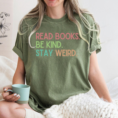 Pagewings Read Books Be Kind Stay Weird Unisex Washed T-shirt