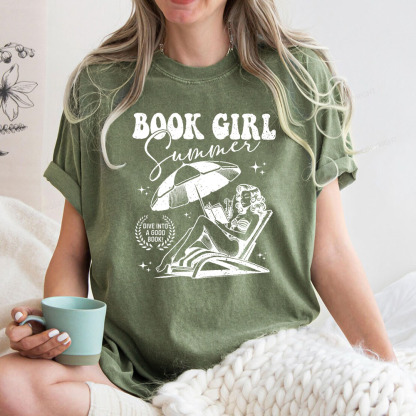 Pagewings Book Girl Summer Unisex Washed T-shirt