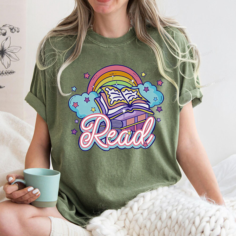 Pagewings Rainbow Book Lover Unisex Washed T-shirt