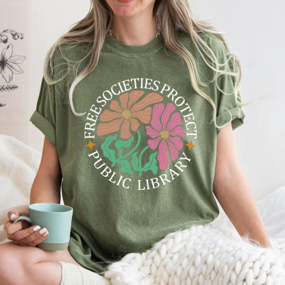 Pagewings Free Societies Protect Public Library Unisex Washed T-shirt