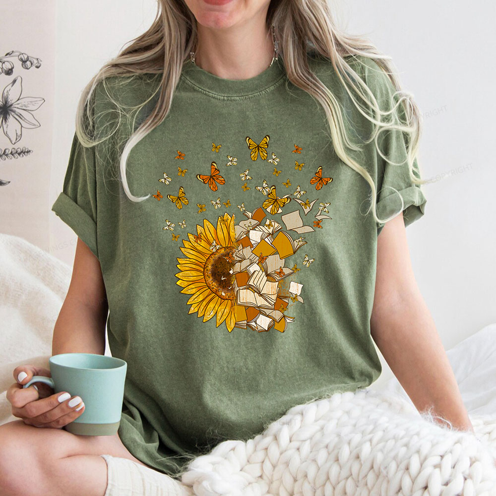 PagewingsSunflower And Book Harmony Unisex Washed T-shirt