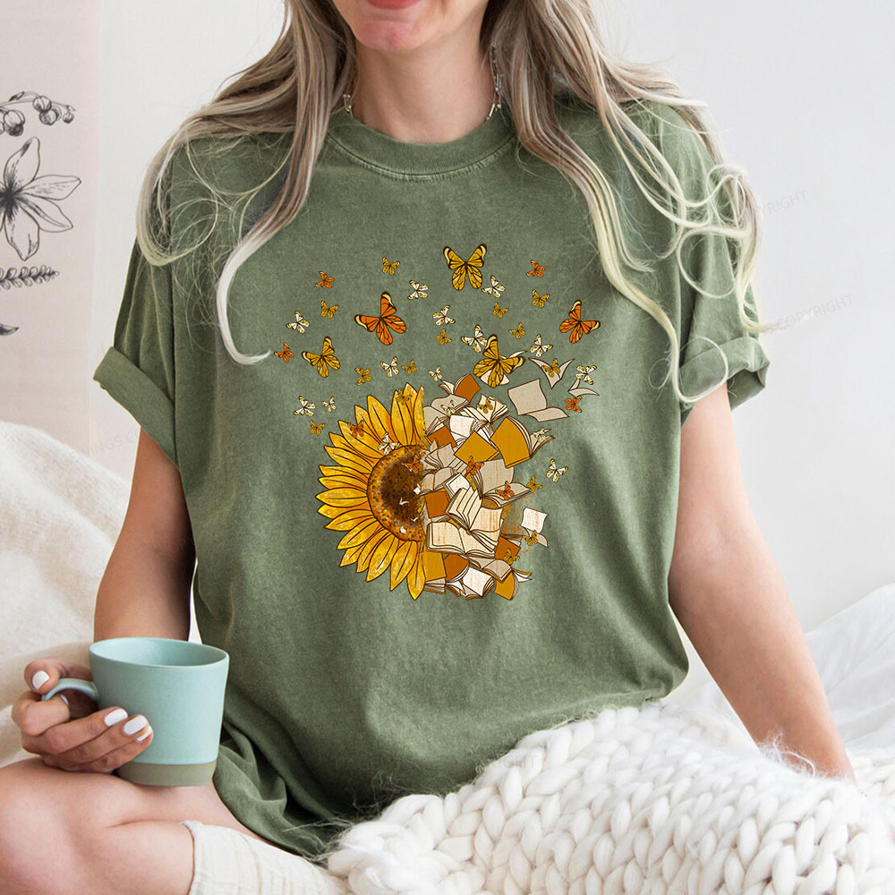 PagewingsSunflower And Book Harmony Unisex Washed T-shirt