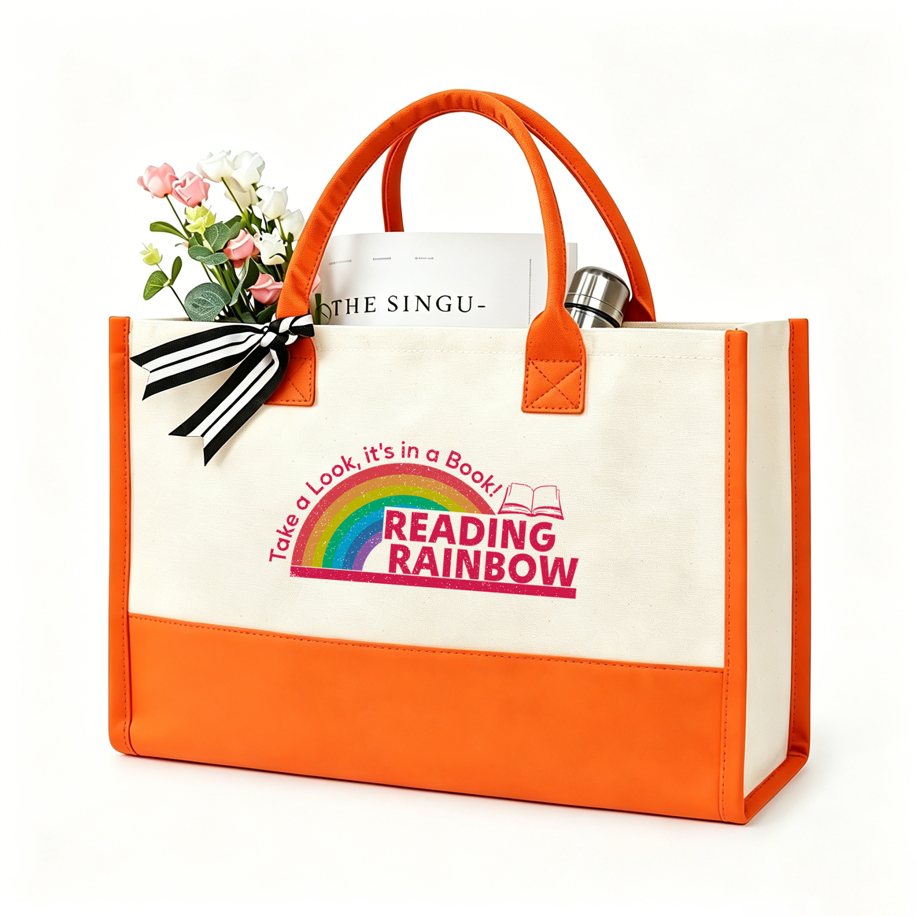 Pagewings Reading With Rainbow11479 Large Tote Bag