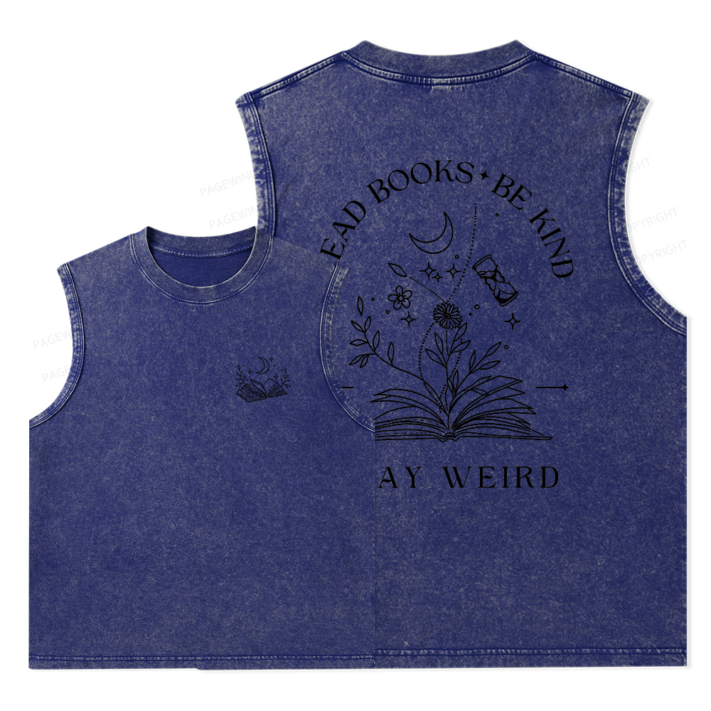 Pagewings Comfort Colors Read Books Be Kind Stay Weird Unisex Washed Tank Top