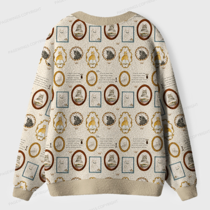 Pagewings Cats And Reading Unisex Ugly Cardigan Sweaters