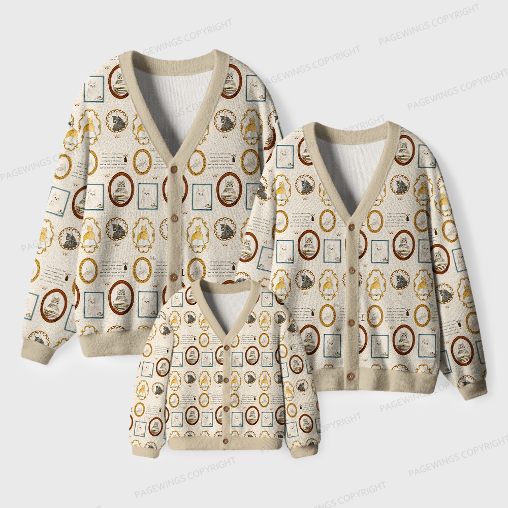 Pagewings Cats And Reading Unisex Ugly Cardigan Sweaters