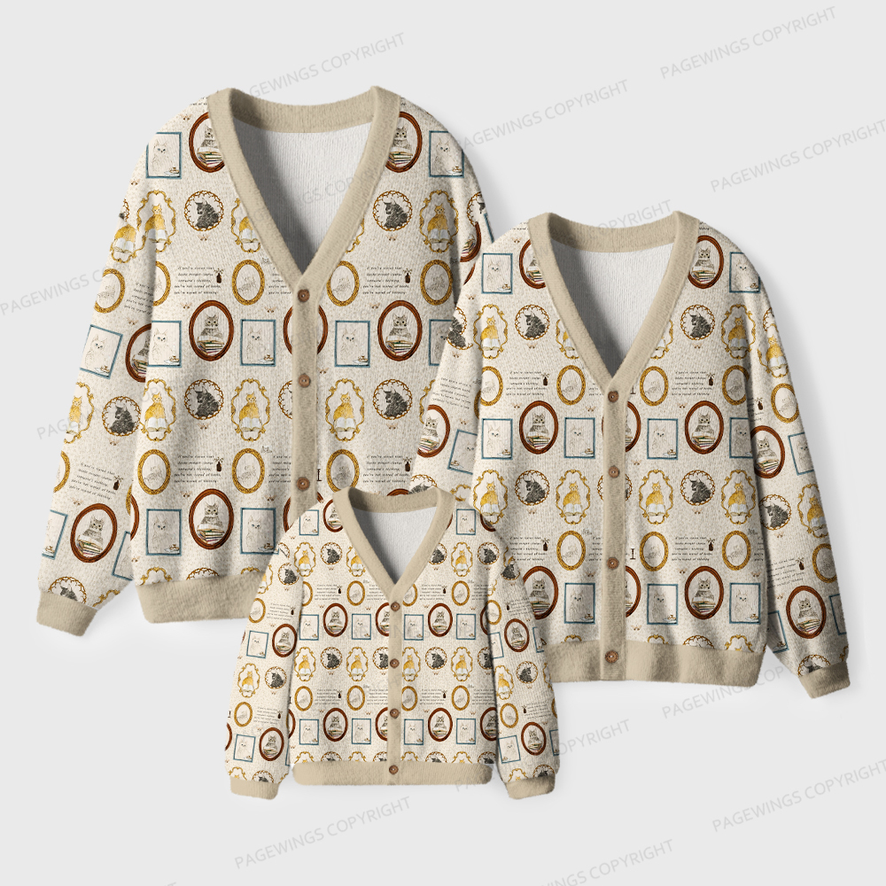 Pagewings Cats And Reading Unisex Ugly Cardigan Sweaters