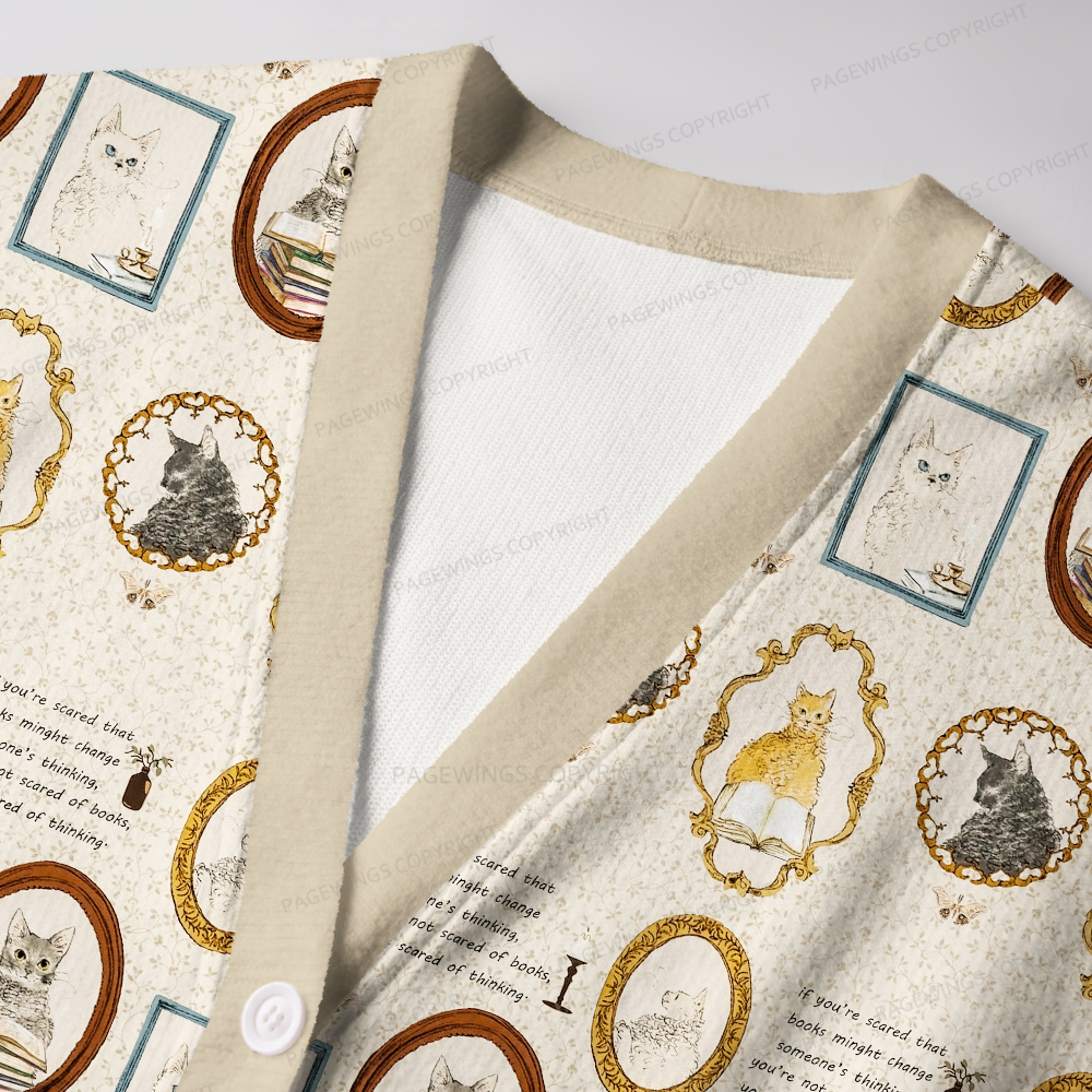 Pagewings Cats And Reading Unisex Ugly Cardigan Sweaters