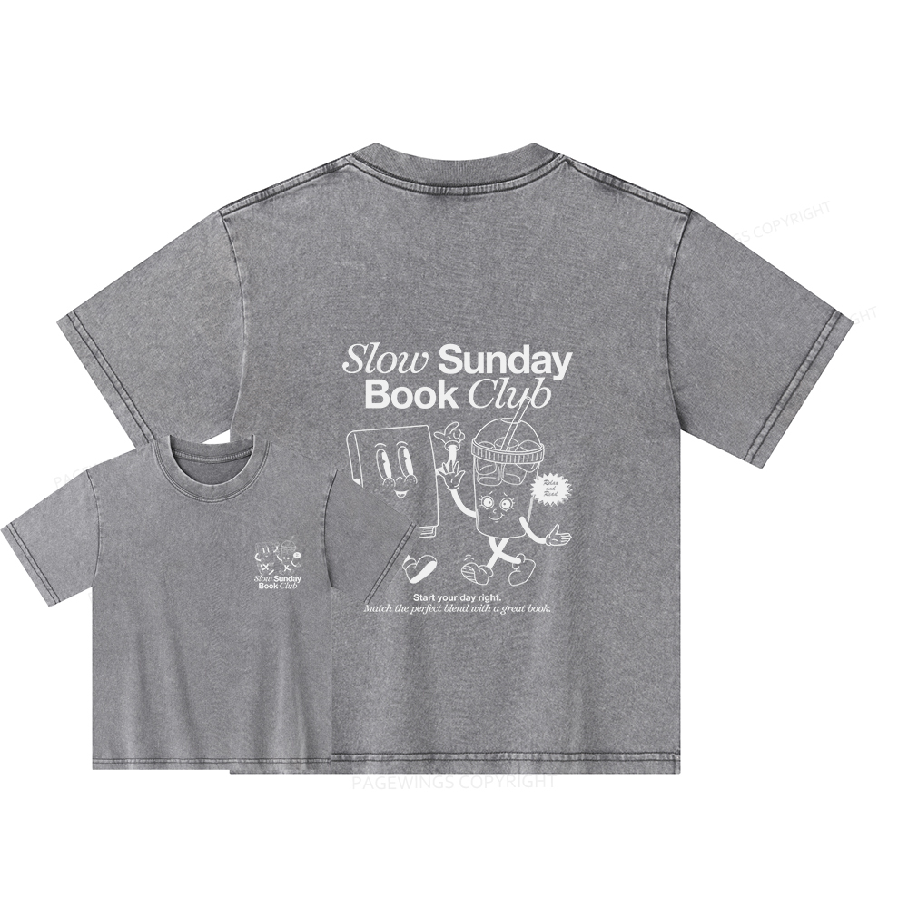 Pagewings Slow Sunday Book Club Unisex Kids Washed T-shirt