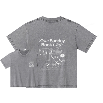 Pagewings Slow Sunday Book Club Unisex Kids Washed T-shirt
