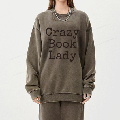 Pagewings Crazy Book Lady Unisex Washed Sweatshirt