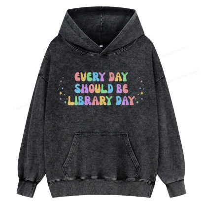Pagewing Every Day Should Be Library Day Unisex Washed Hoodie