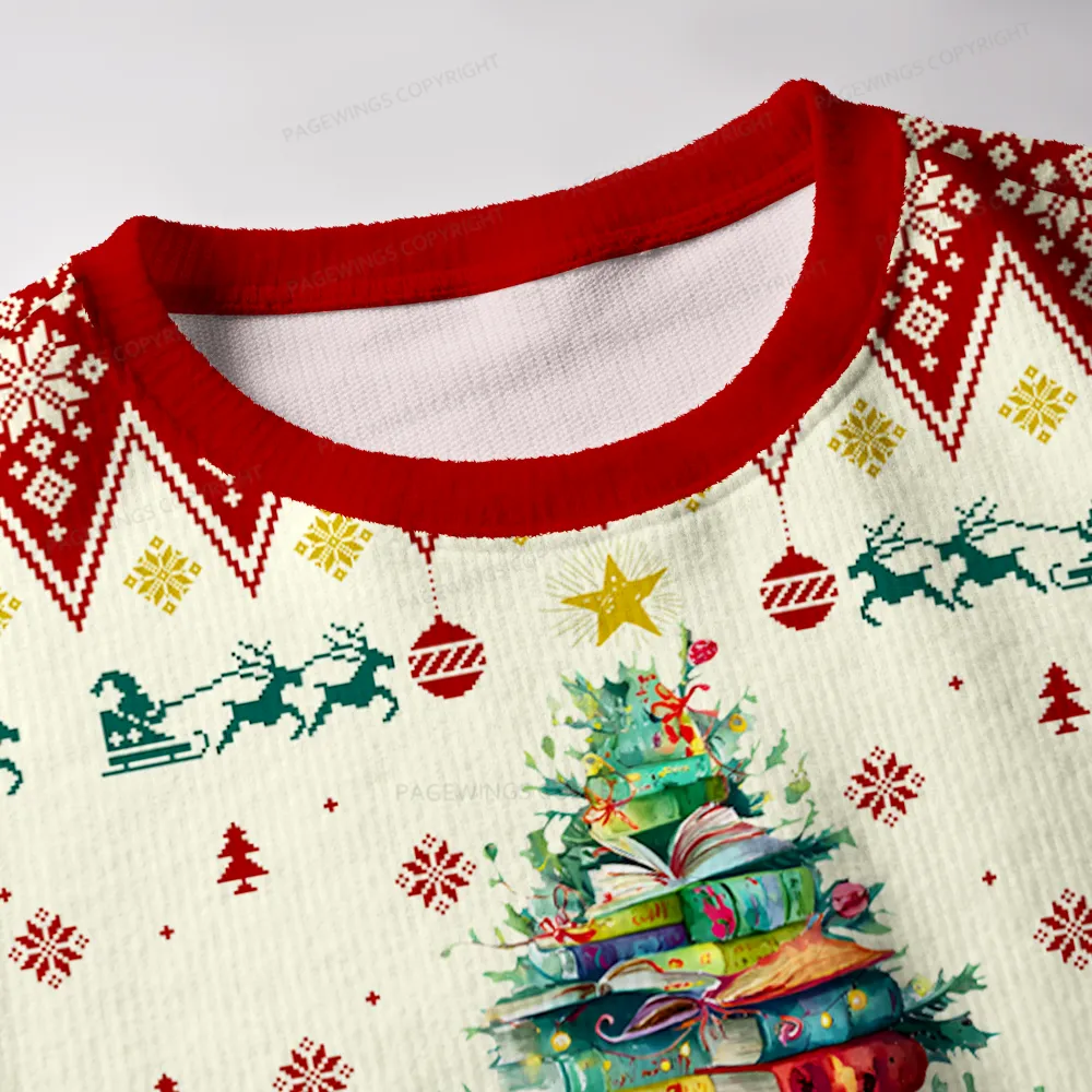 Pagewings Book Christmas Tree Unisex Ugly Knit Sweatshirt