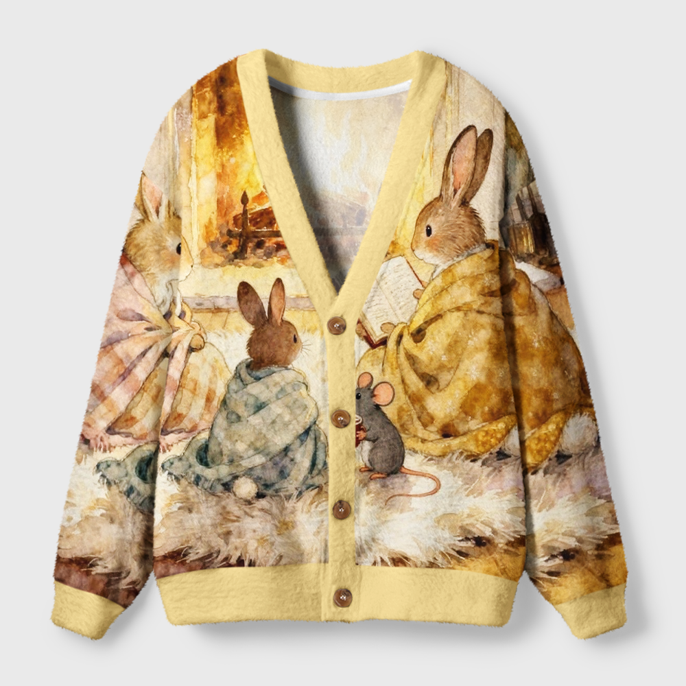 Pagewings Rabbit Loves Reading Light Knit Unisex Cardigan Sweaters