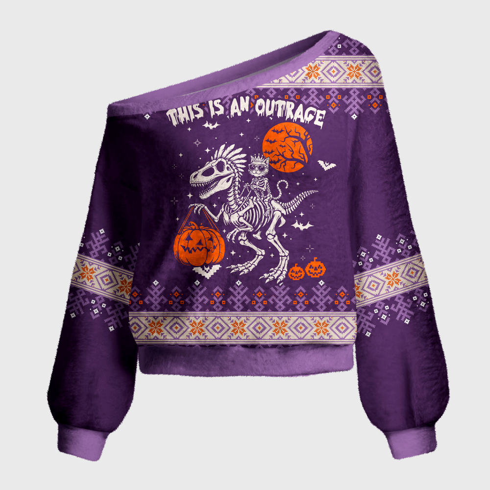 Pagewings Sci Fi Book Lover Off Shoulder Ugly Knit Sweater