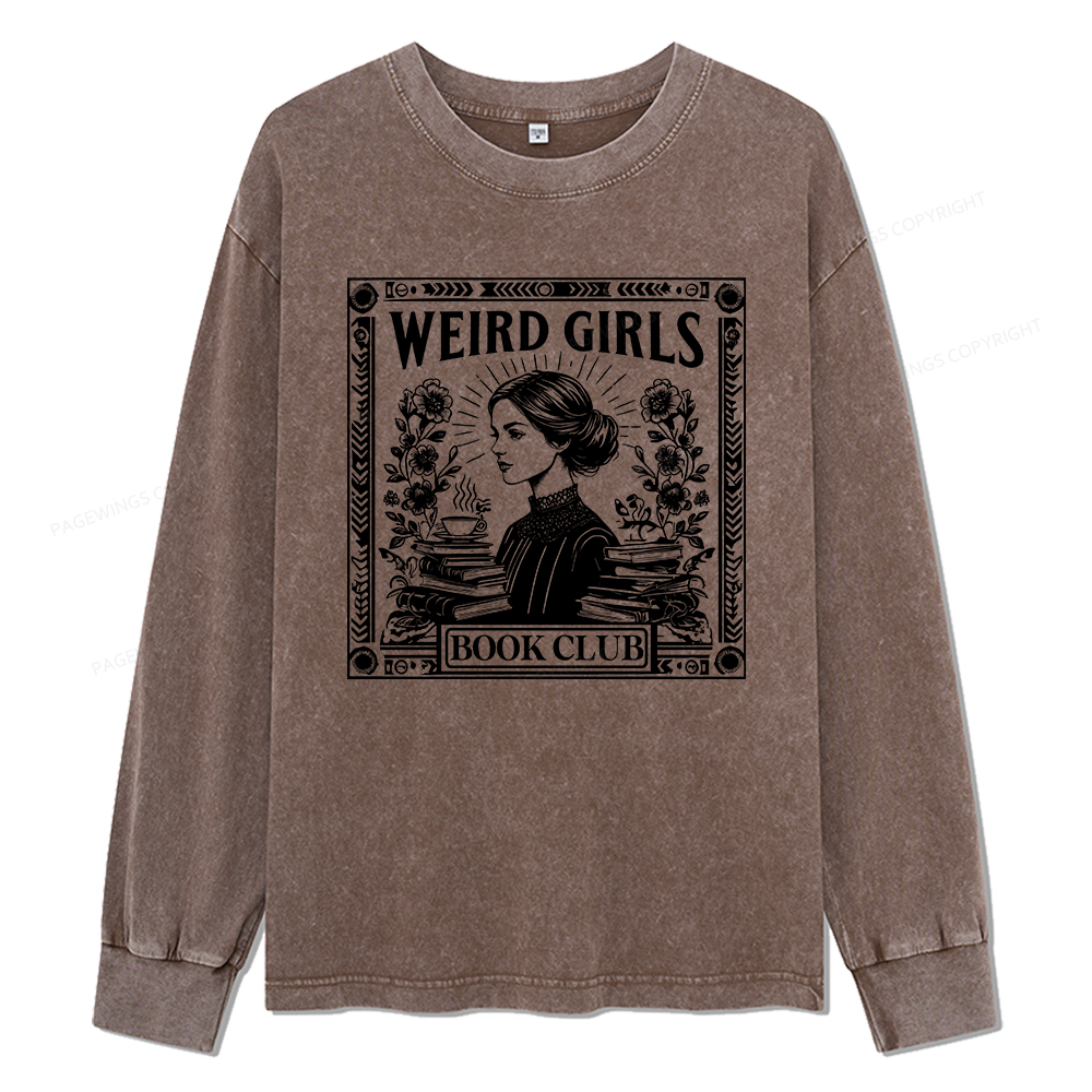 Pagewings Weird Girls Book Club Unisex Washed Long Sleeve T-shirt