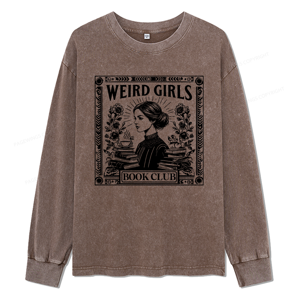 Pagewings Weird Girls Book Club Unisex Washed Long Sleeve T-shirt