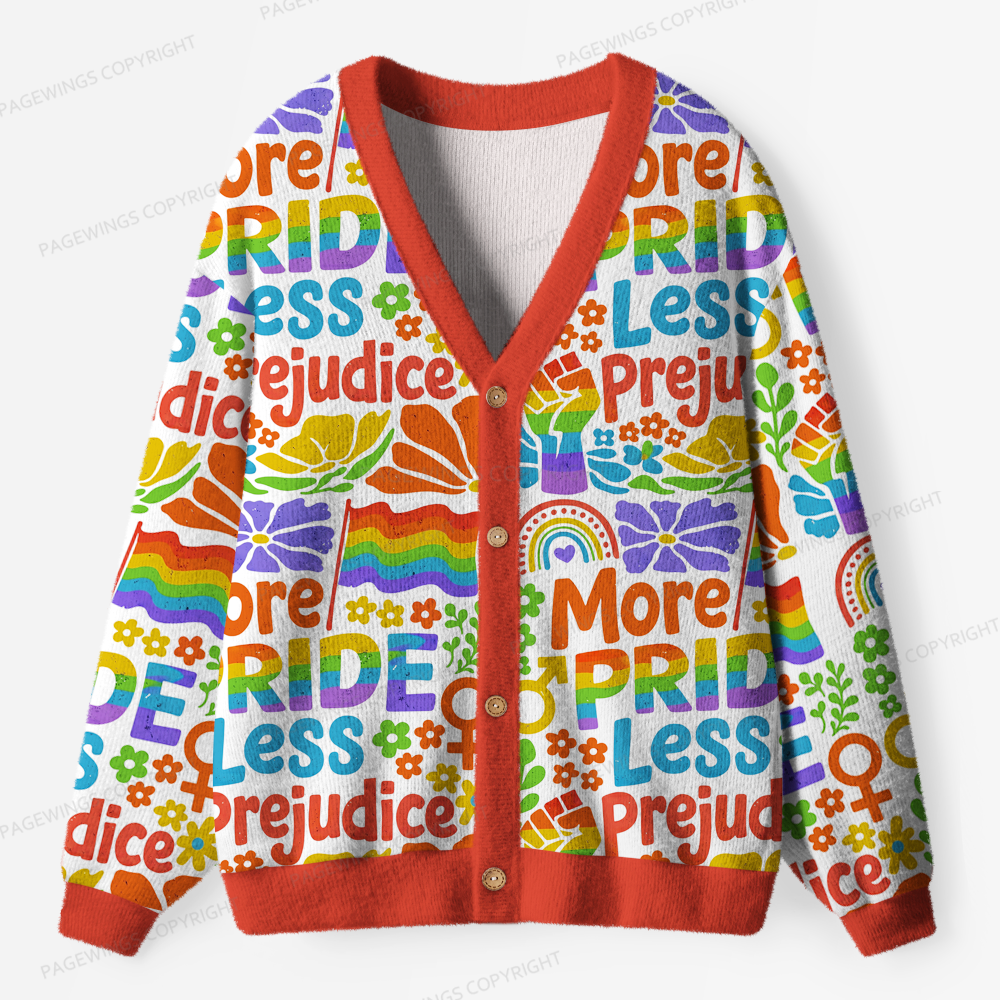 Pagewings More Pride Less Prejudice Rainbow Light Knit Unisex Cardigan Sweaters