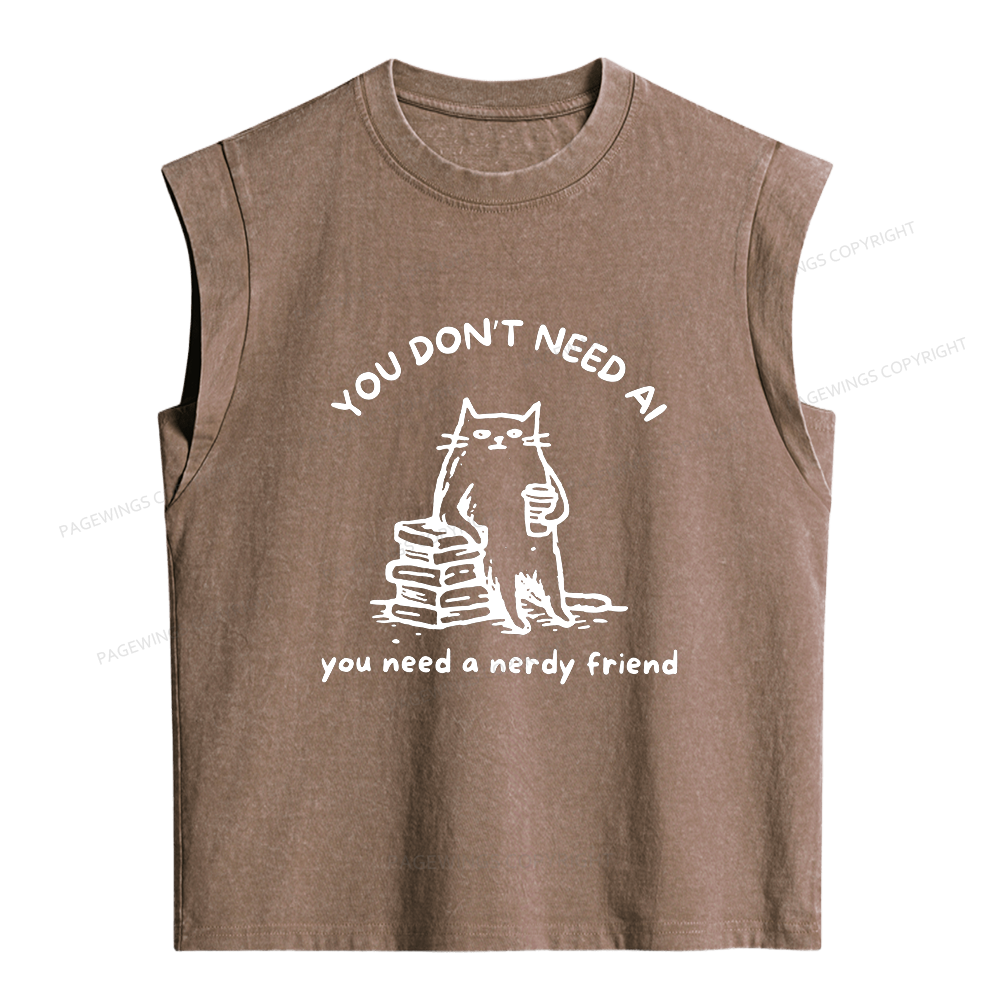 Pagewings Funny Cat Doodle Anti AI Women's Washed Tank Top